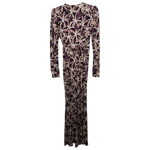 Diane Von Furstenberg Seoul Printed Wrap Jumpsuit Sz 4 Purple Tropical One Piece - Picture 4 of 10